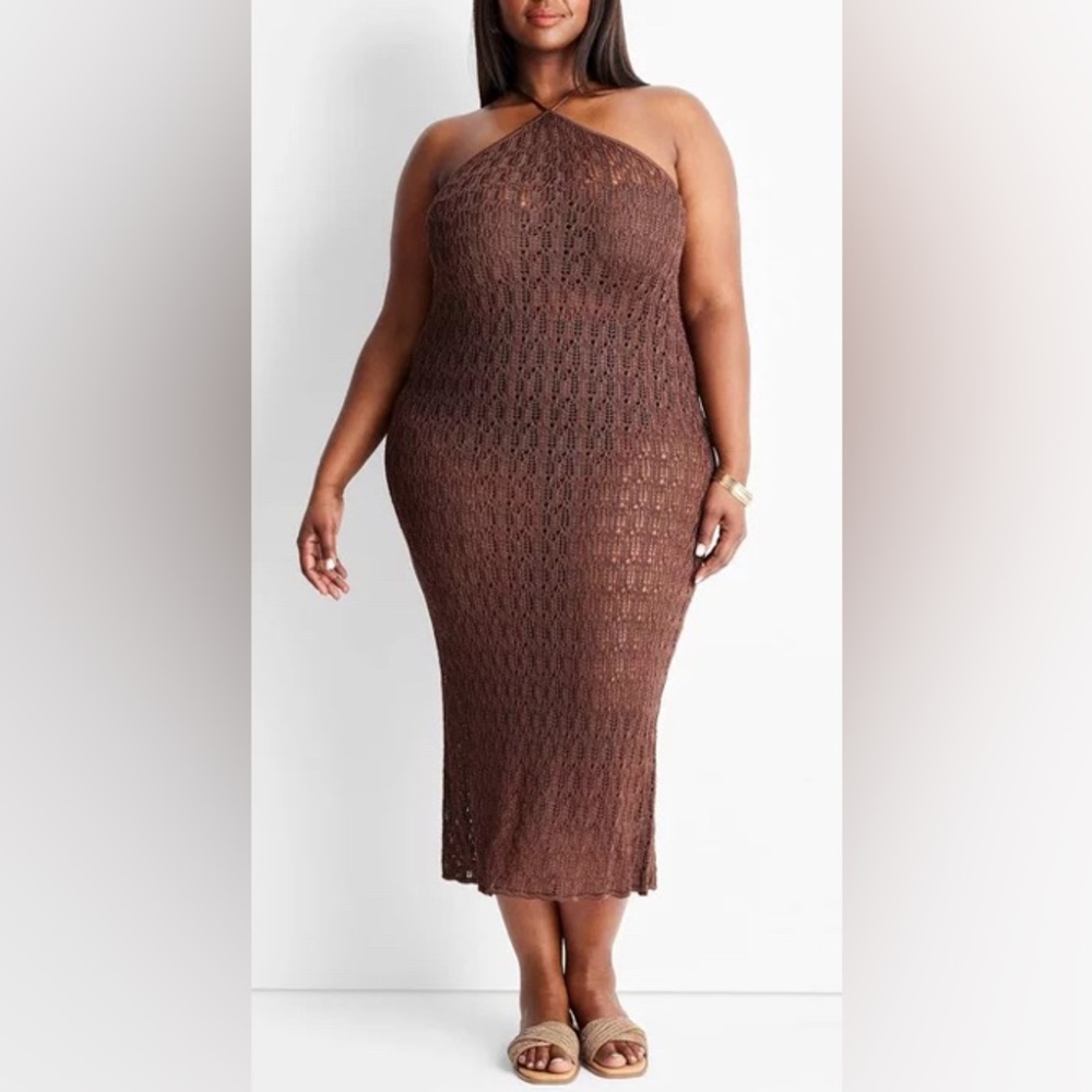NWT Future Collective Women's See-Through Open Stitch Maxi Sheer Dress